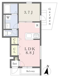 GALLERY HOUSE 衣山 A【101号室】の間取り