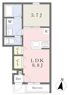 GALLERY HOUSE 衣山 A【102号室】の間取り
