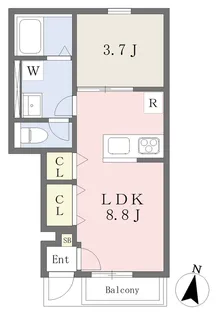 GALLERY HOUSE 衣山 A【105号室】の間取り