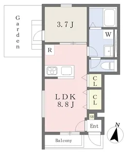 GALLERY HOUSE 衣山 A【106号室】の間取り