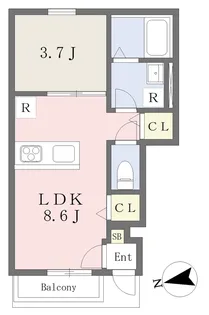GALLERY HOUSE 衣山 B【102号室】の間取り