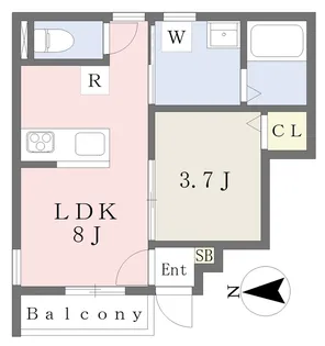 Luna Bianca NakamuraⅡ【102号室】の間取り