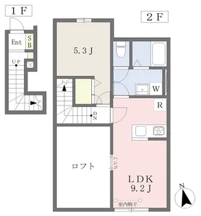 ベルリード吉岡B棟【202号室】の間取り