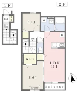 ベルリード吉岡B棟【205号室】の間取り