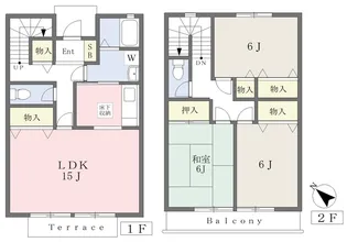 神奈川県横浜市都筑区茅ケ崎東3丁目【テラスハウス】の間取り