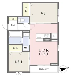 ハンブルトン連坊【206号室】の間取り