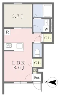 ヴィラ・アンソレイエ松前【109号室】の間取り