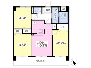アバンサール市名坂【303号室】の間取り