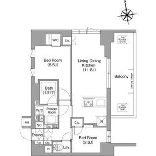 コンフォリア・リヴ西大島SOUTH【3階】の間取り