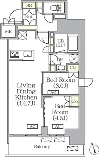 プライムガーデン銀座八丁堀【9階】の間取り