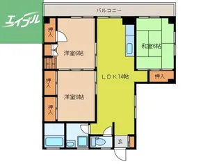 プランドールリバティー(矢の平)【302号室】の間取り