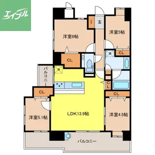 アクタス籠町グランミライ【11階】の間取り