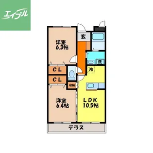 2LDKの間取り画像