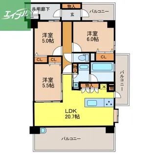 アメイズ時津ベイサイドスクエア【707号室】の間取り