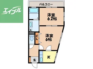 家野町サンロイヤル【303号室】の間取り