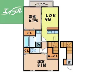 クレスト女の都【202号室】の間取り