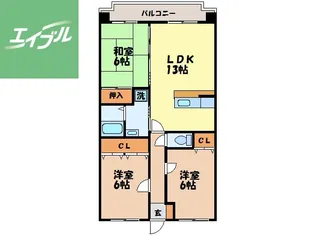 ハイネスアオヤマ横尾【4階】の間取り