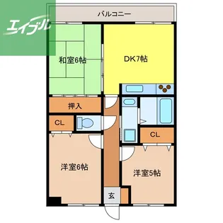 リバー山王【203号室】の間取り