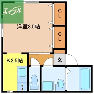 プヴォワール宝栄【1-B号室】の間取り