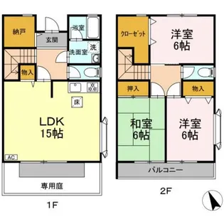 神奈川県横浜市都筑区荏田南2丁目【テラスハウス】の間取り