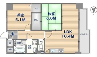 グレースコート山手町【1B号室】の間取り