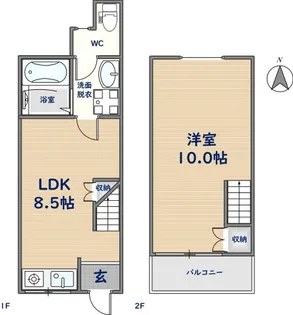 大阪府東大阪市岩田町1丁目【テラスハウス】の間取り