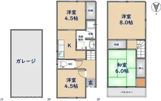 大阪府東大阪市日下町1丁目【一戸建】の間取り
