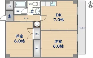 ウエストサイド瓢箪山【3階】の間取り