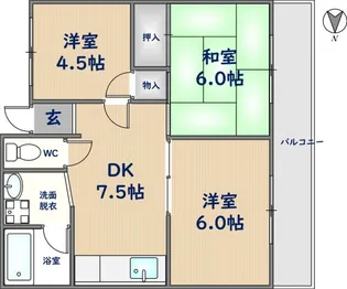 フリーディオ石切【208号室】の間取り