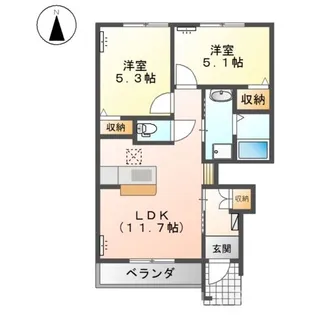 岡山県倉敷市東塚2丁目【アパート】の間取り