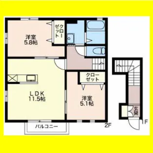 DUPLEX与一 A棟【2階】の間取り