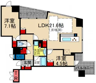 プラウドタワー北浜【2705号室】の間取り