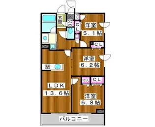 プライムガーデン若木【5階】の間取り