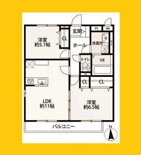 デュラカーサルシア富士見が丘Ⅰ【2階】の間取り