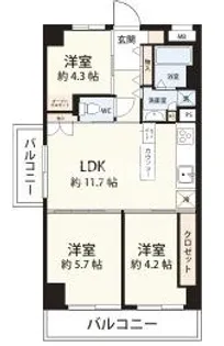 新深江ビューハイツ【301号室】の間取り