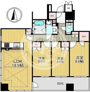 クレヴィアタワー御堂筋本町【15階】の間取り