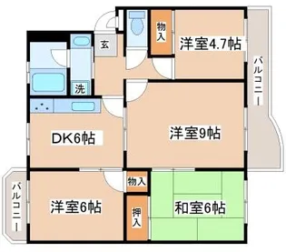 横尾3団地61号棟【502号室】の間取り