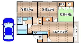 ガーデンコート車C棟【2階】の間取り