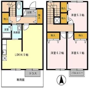 兵庫県神戸市垂水区多聞台5丁目【テラスハウス】の間取り