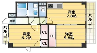 カーサ・フェンテ芦屋西【3階】の間取り