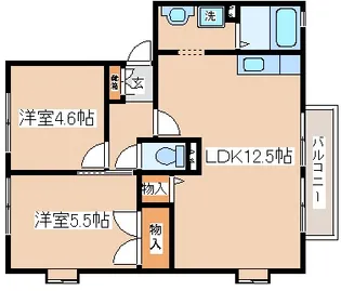 サンとざき【D202号室】の間取り