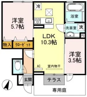 ウィット垂水II【102号室】の間取り