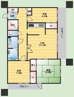 サンライズコート緑地公園 B棟【3階】の間取り