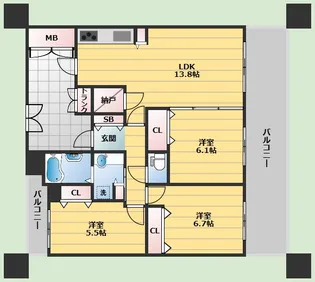 グランファースト千里桃山台 2号棟【4階】の間取り