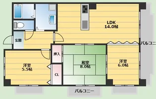 ラヴィスタ東豊中【5階】の間取り
