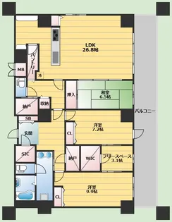グランセジュール江坂【13階】の間取り