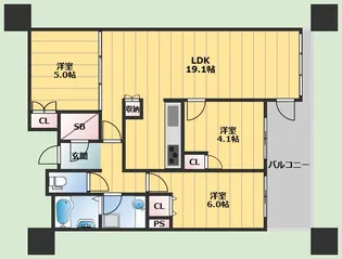 Brillia Tower箕面船場 THE TOP OF THE HILL【13階】の間取り