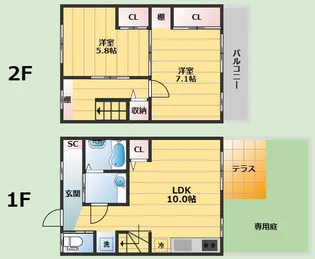 箕面市半町2丁目テラスハウスL棟【1階】の間取り