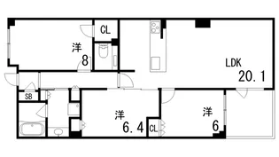 パークシュロス芦屋【3階】の間取り