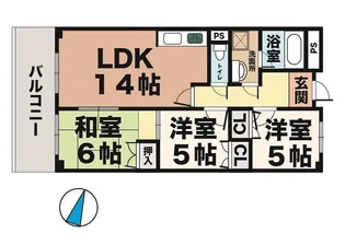 サンライフ大津和【5階】の間取り